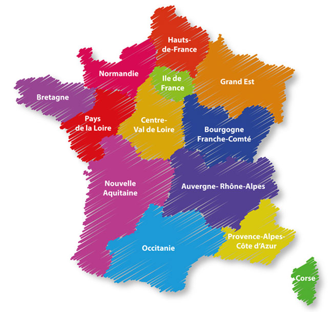 carte des 13 régions de France