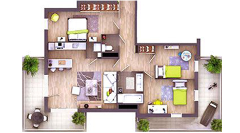 Plan d’un appartement quatre pièces