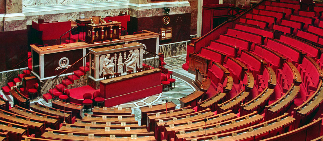 hémicycle de l'Assemblée Nationale où est débattu le PLF