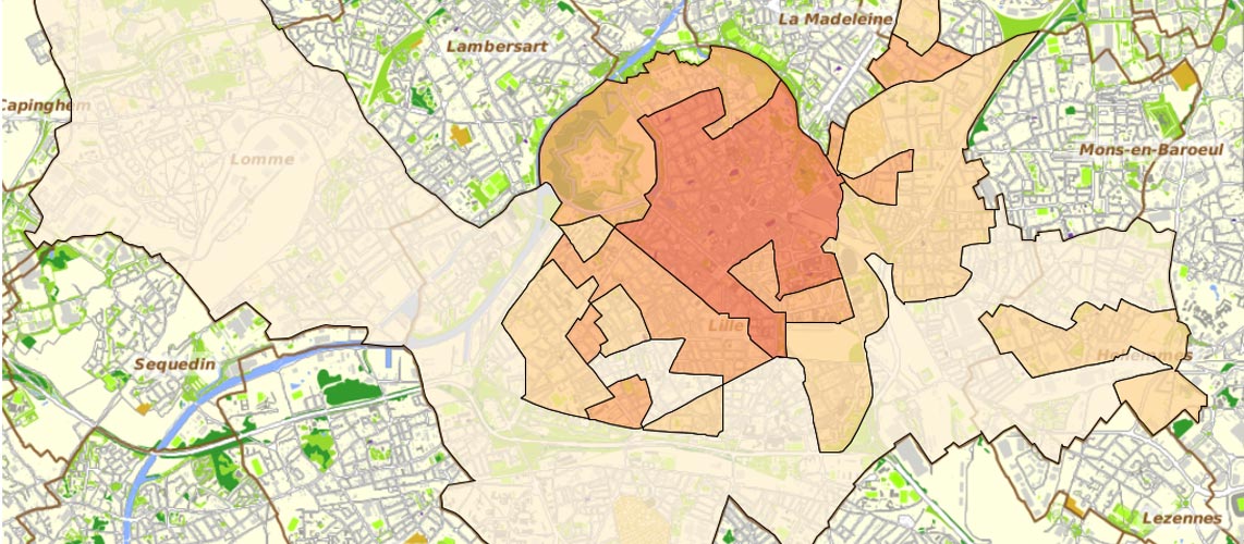 Carte de Lille en fonction des secteurs de loyers