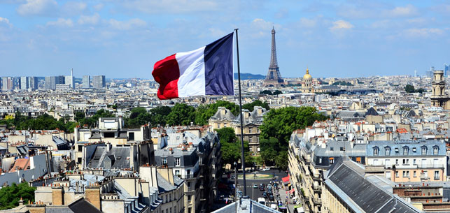 vue de Paris avec drapeau et tour Eiffel