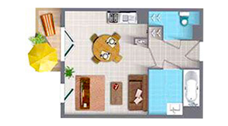 plan d’un appartement une pièce studio