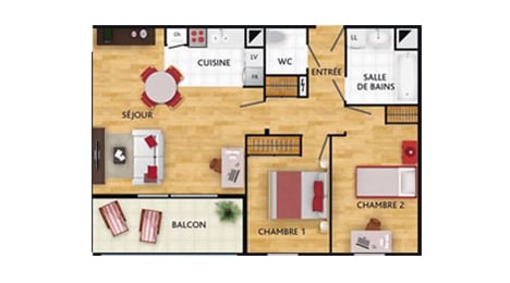 plan d’un appartement trois pièces