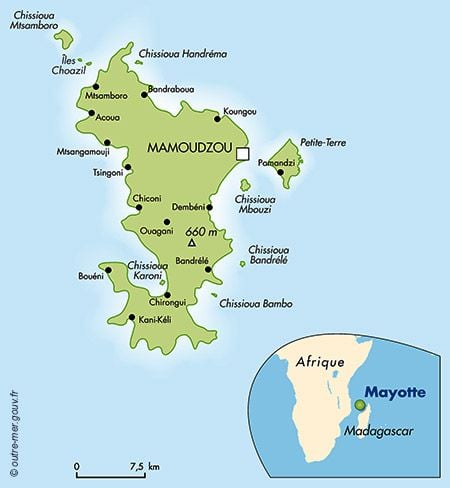 Carte de Mayotte, ses frontières et ses villes principales