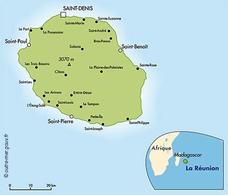 Carte de la Réunion et ses villes principales