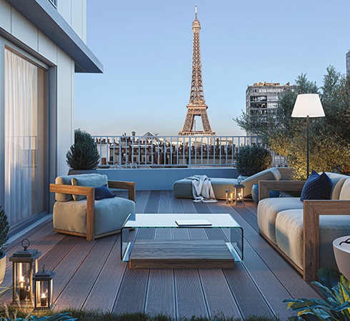 Vue sur la Tour Eiffel depuis une terrasse