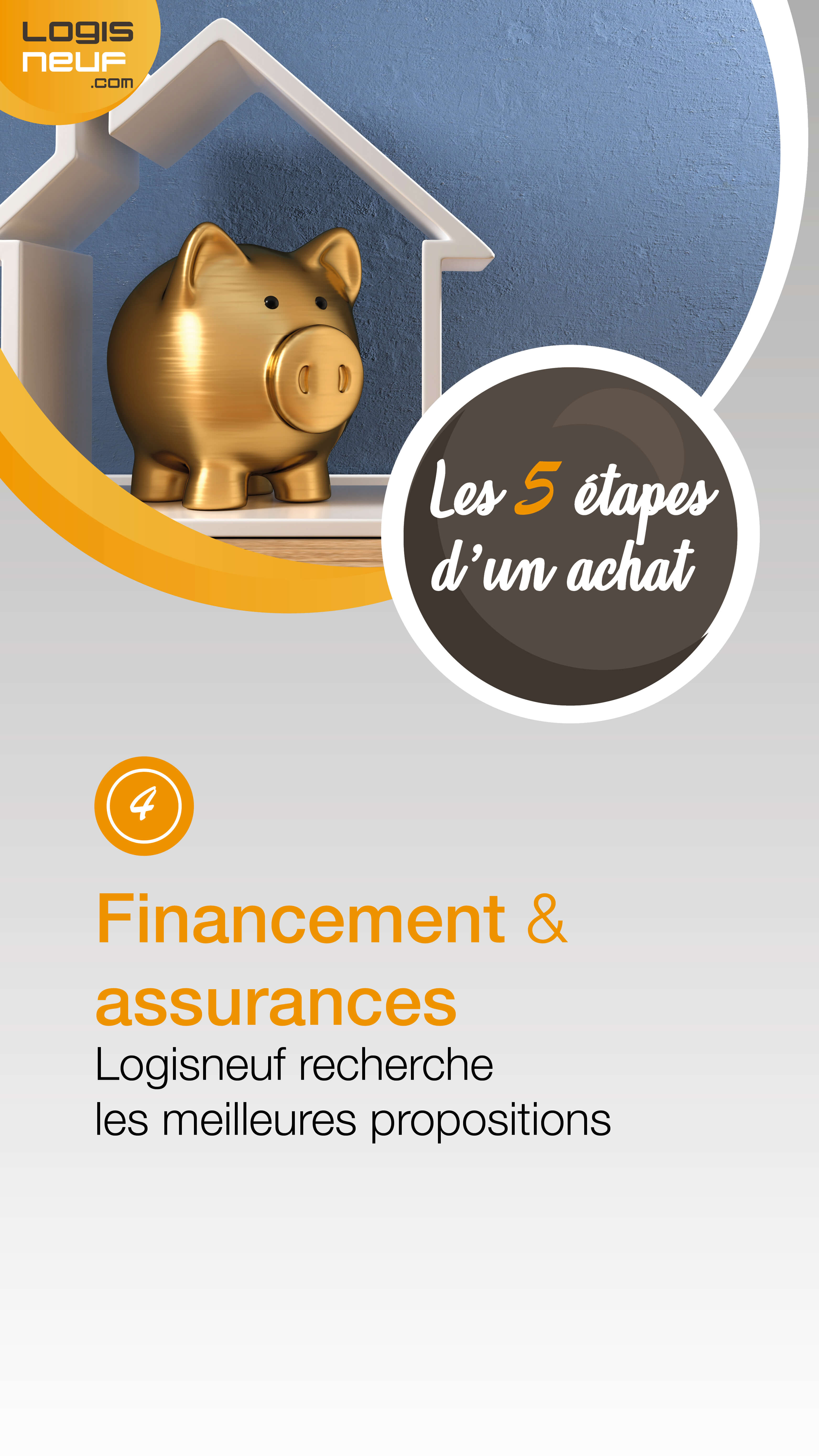 Étape 4 : Financement & assurances. Logisneuf recherche les meilleures propositions.