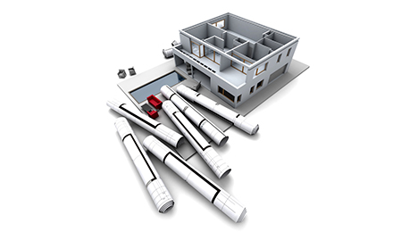 image d’une maison en construction avec plans et mesures