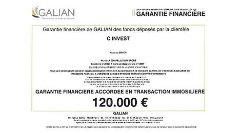Garantie financière de GALIAN des fonds déposés par la clientèle